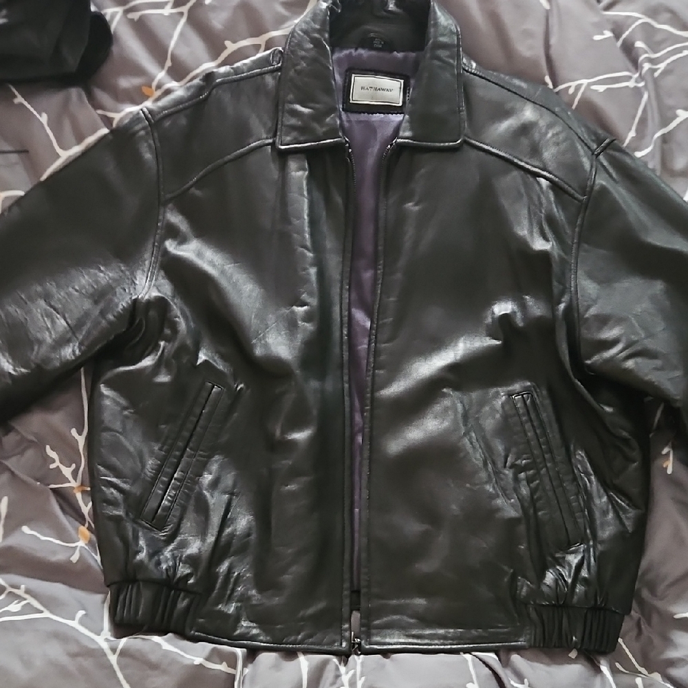 Men's Black Leather Bomber Jacket